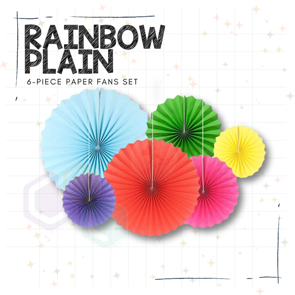 Rainbow Plain Paper Fans Set