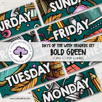 Flash Cards - Days of the Week Headers Bold Green (Digital Download)