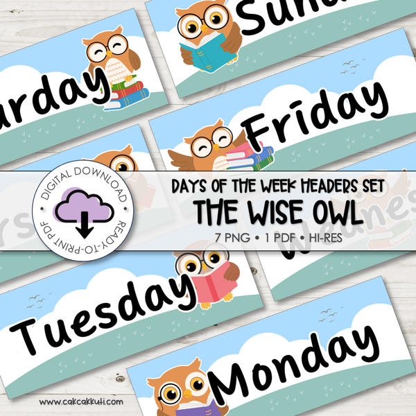 Flash Cards - Days of the Week Headers The Wise Owl (Digital Download)