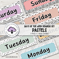 Flash Cards - Days of the Week Headers Pastels (Digital Download)