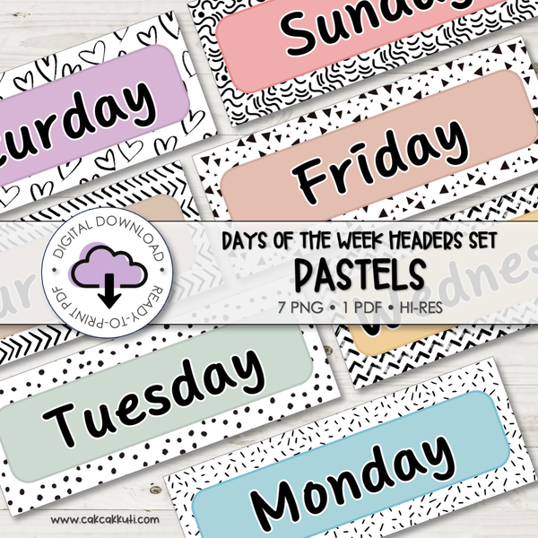 Flash Cards - Days of the Week Headers Pastels (Digital Download)