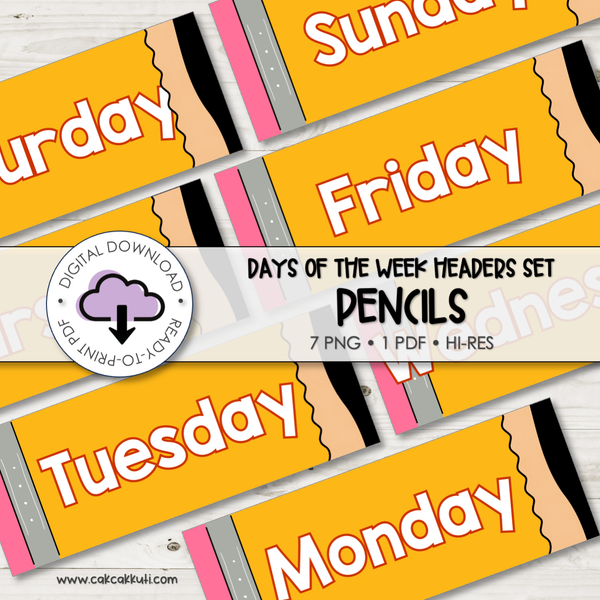 Flash Cards - Days of the Week Headers Pencils (Digital Download)