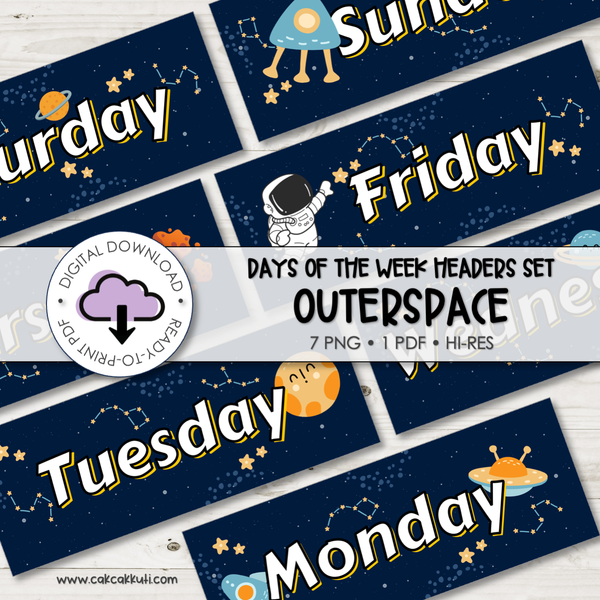 Flash Cards - Days of the Week Headers Outerspace (Digital Download)