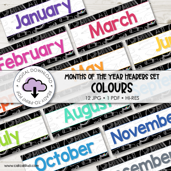 Flash Cards - Months of the Year Headers Colours (Digital Download)