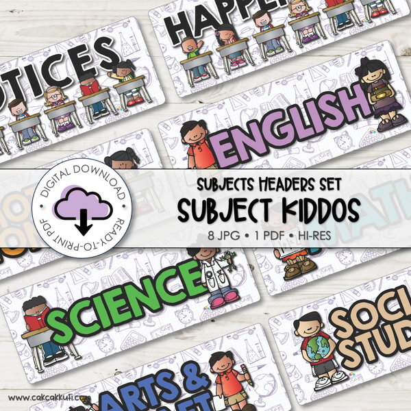 Flash Cards - Subjects Kiddos Headers Set (Digital Download)